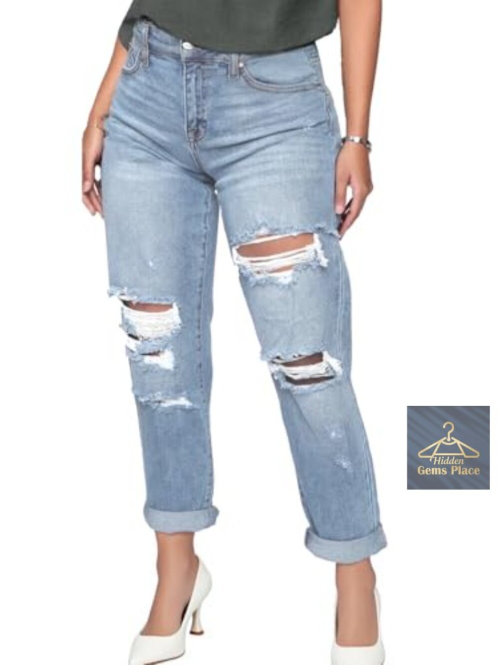 High Waist Stretch Skinny Denim Jeans Women Shaping Ripped Boot Cut Cropped